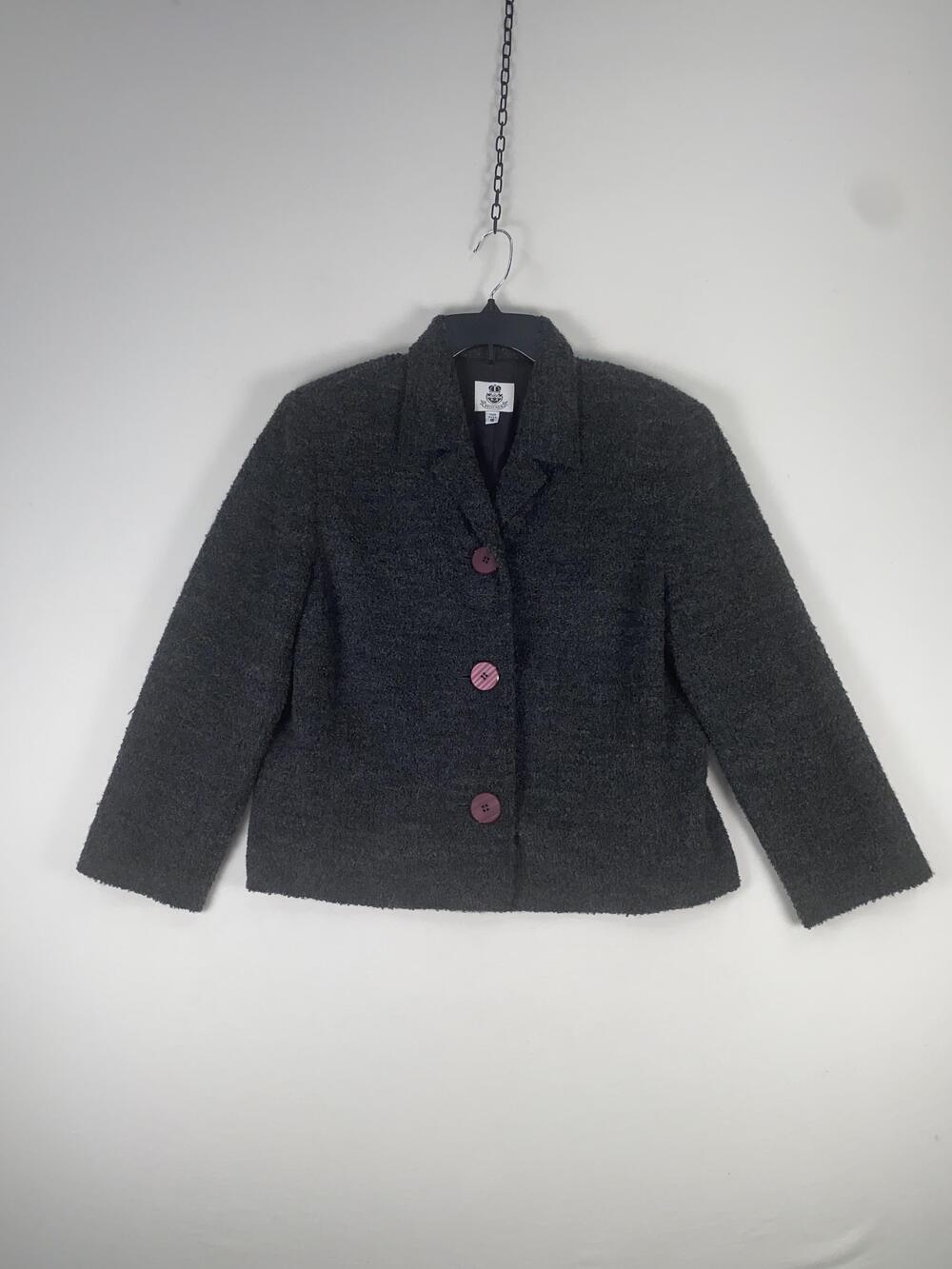 Renfrew Blazer Womens 16 Gray Tweed Short Single Breasted Button Lined Made USA